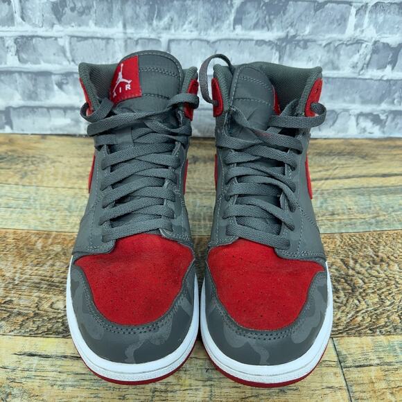 Nike Air Jordan 1 Mid Retro BG Camo River Rock Black Red 822858-032 Youth 7Y - Picture 5 of 11